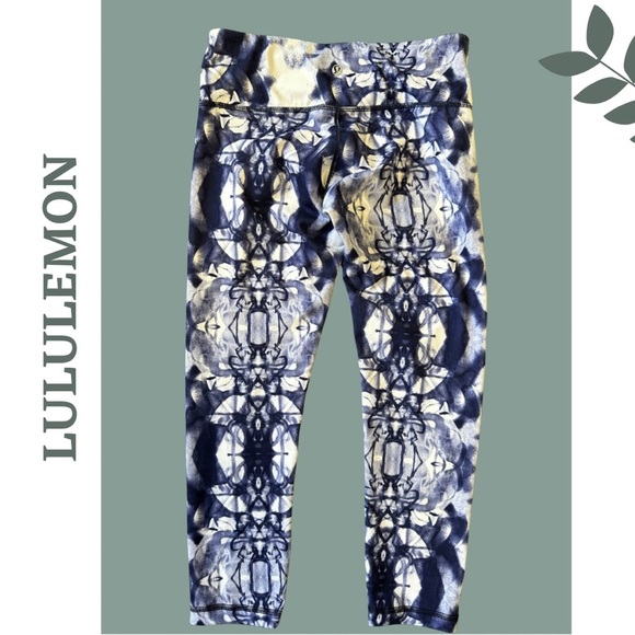 Lululemon Wunder Under Leggings Ink Blot Blue White Cropped Size 6 - Picture 2 of 6